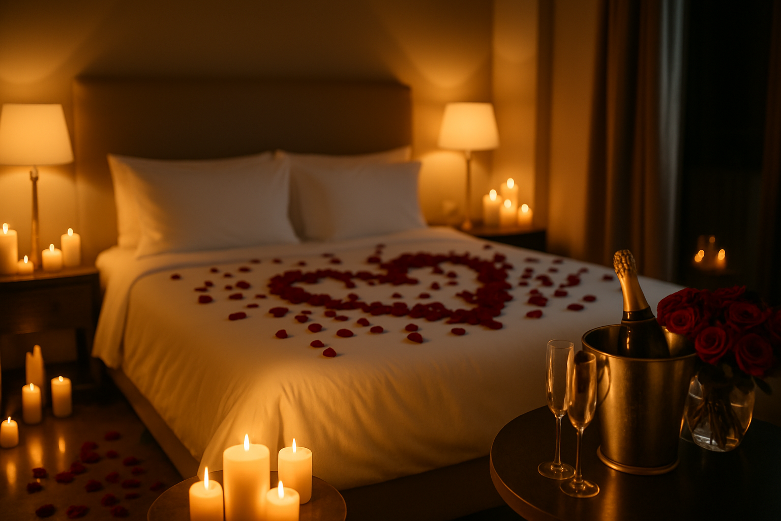 Decoración romántica con flores y velas