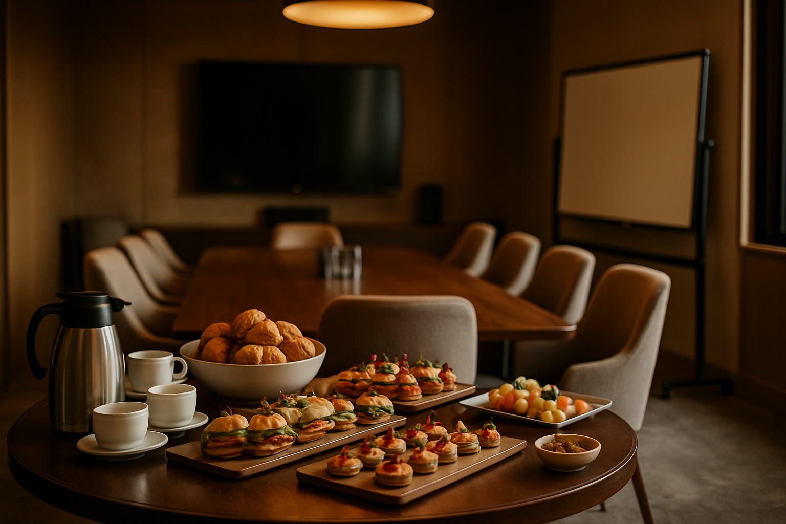 Sala de reunión privada con catering