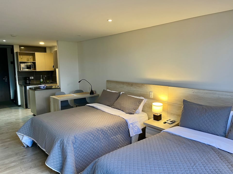 Suite moderna a 10 minutos del aeropuerto/2 camas/aire acondicionado/jacuzzi/gimnasio