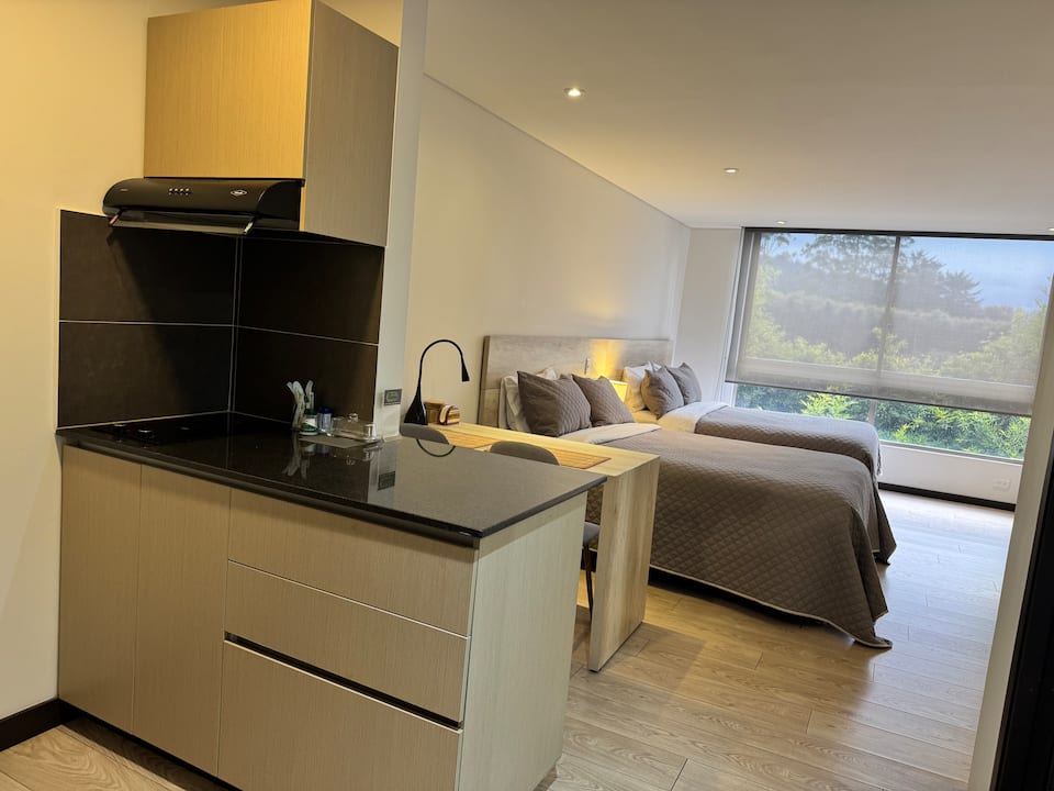 Suite moderna a 10 minutos del aeropuerto/2 camas/aire acondicionado/jacuzzi/gimnasio