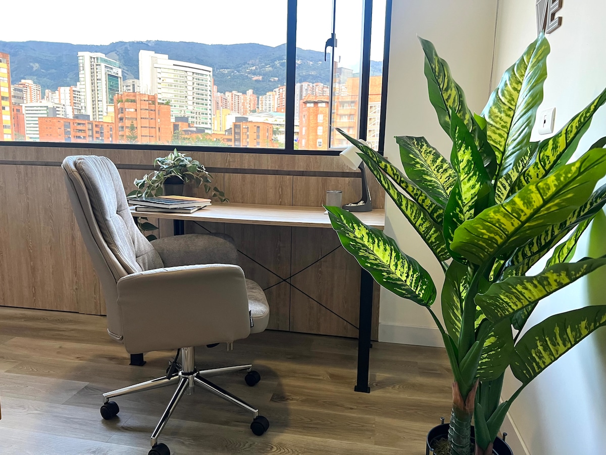 Loft en El Poblado con vista/500MBwifi/Cowork/Gym
