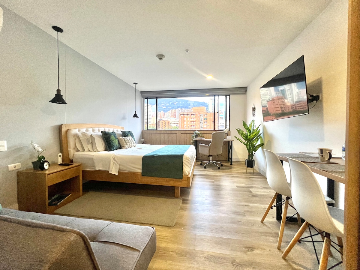 Loft en El Poblado con vista/500MBwifi/Cowork/Gym